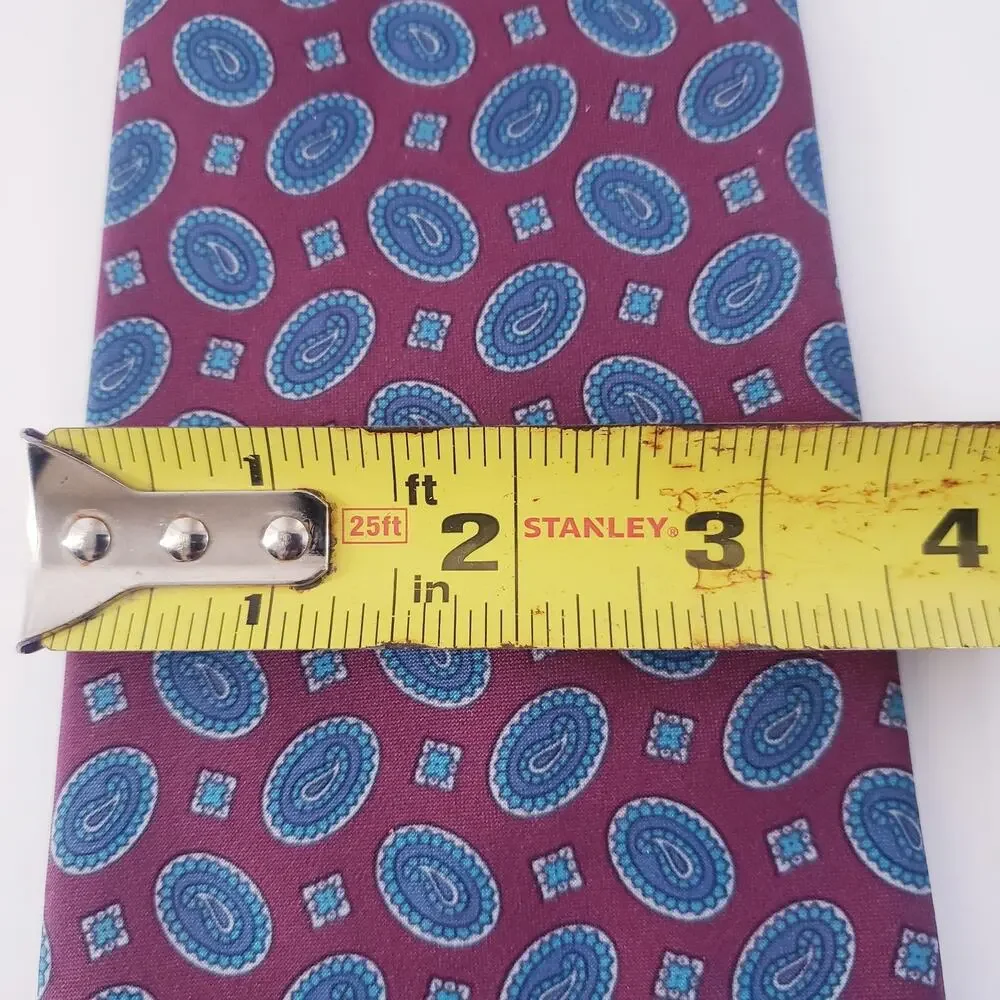Italian Brand Silk Vintage Hand Made Burgundy with Blue Geometric design #9R